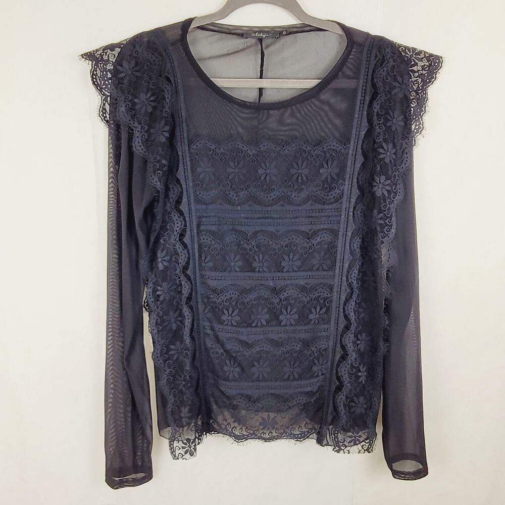 BKE Boutique sheer black lace long sleeved top XL goth fairy grunge regencycore